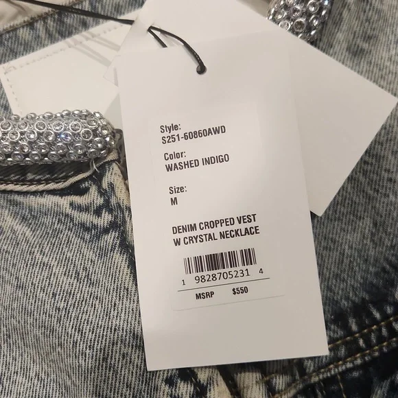 3.1 Pillip Lim Denim Vest with Crystal Necklace - Picture 8 of 8